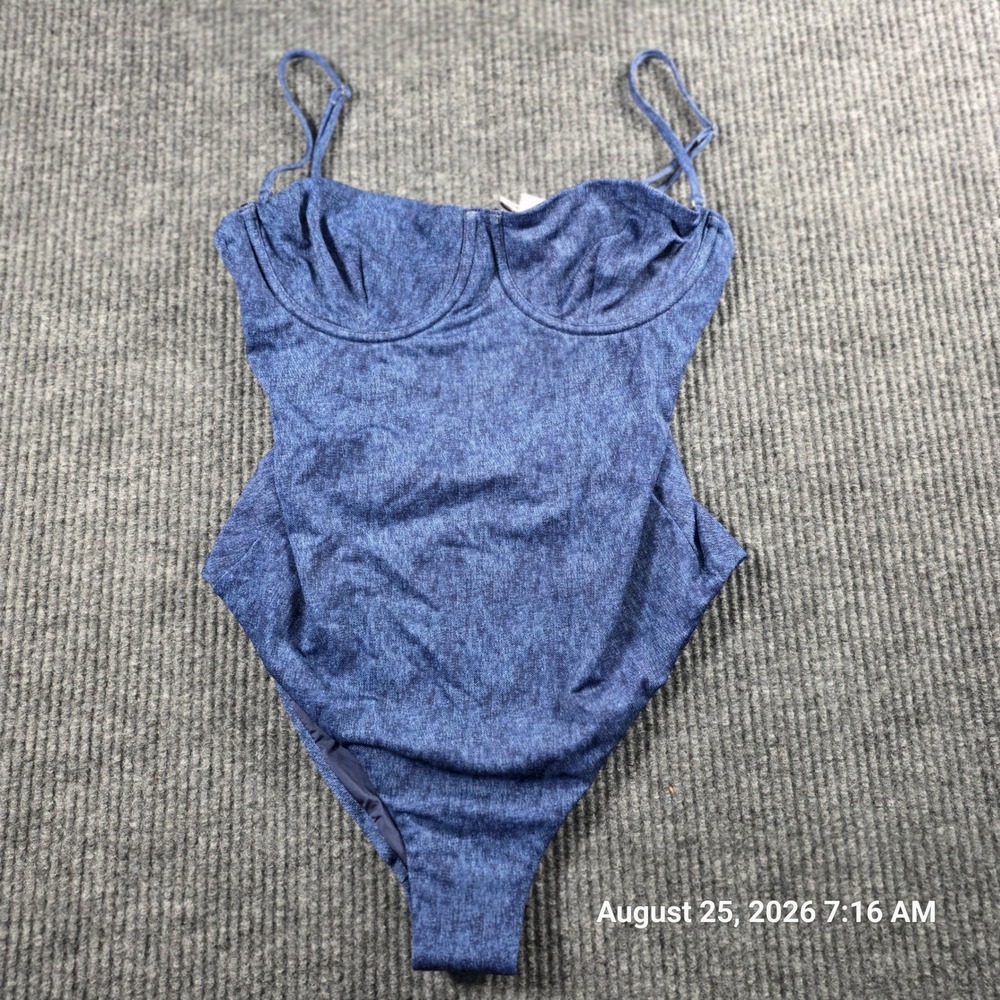 WeWoreWhat Blue Denim Print Underwire One Piece Swimsuit Size Large